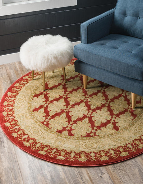 Red 6' 1 x 6' 1 Edinburgh Round Area Rug 100% Polypropylene Easy Clean With Cotton Backing Traditional Classic Design Carpet for Living, Dining Room, Office for Sale at Rug Engine