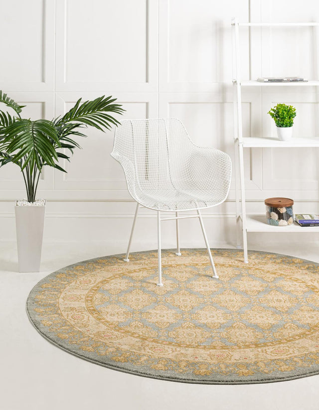 Blue 8' x 8' Edinburgh Round Area Rug 100% Polypropylene Easy Clean With Cotton Backing Traditional Classic Design Carpet for Living, Dining Room, Office for Sale at Rug Engine