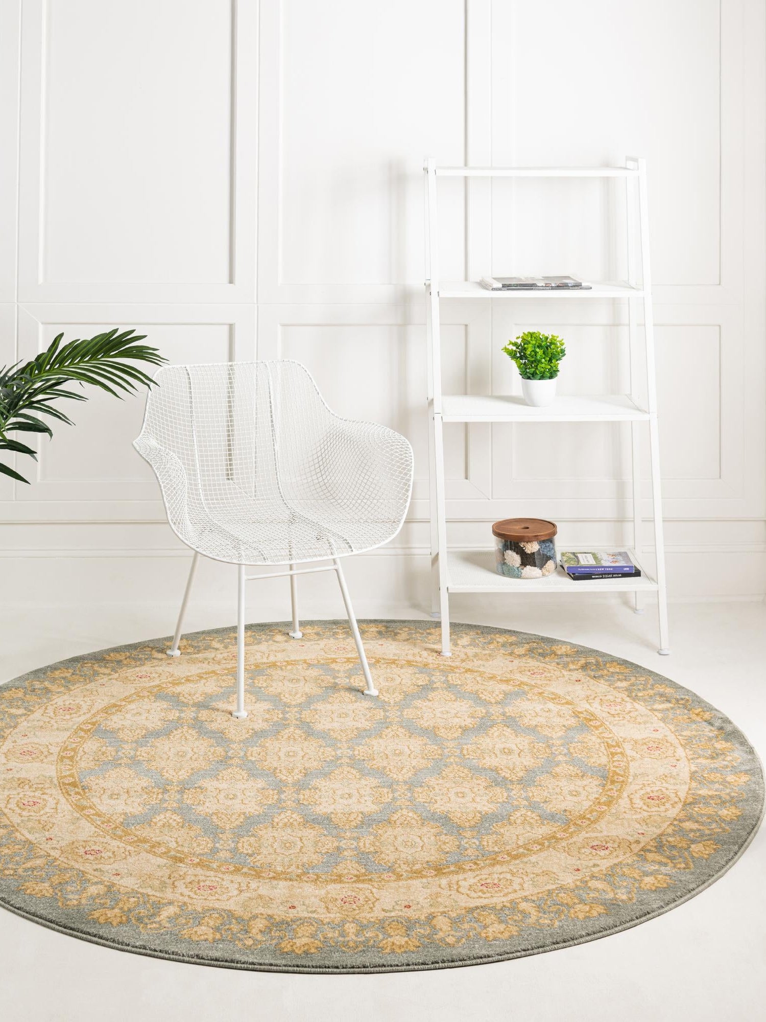 Blue 8' x 8' Edinburgh Round Area Rug 100% Polypropylene Easy Clean With Cotton Backing Traditional Classic Design Carpet for Living, Dining Room, Office for Sale at Rug Engine