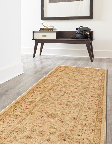Cream 2' 7 x 10' Edinburgh Runner Area Rug 100% Polypropylene Easy Clean With Cotton Backing Traditional Classic Design Carpet for Living, Dining Room, Office for Sale at Rug Engine