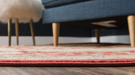 Red 8' x 8' Edinburgh Round Area Rug 100% Polypropylene Easy Clean With Cotton Backing Traditional Classic Design Carpet for Living, Dining Room, Office for Sale at Rug Engine
