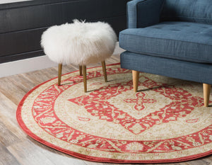 Red 8' x 8' Edinburgh Round Area Rug 100% Polypropylene Easy Clean With Cotton Backing Traditional Classic Design Carpet for Living, Dining Room, Office for Sale at Rug Engine