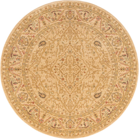 Cream 6' 1 x 6' 1 Edinburgh Round Area Rug 100% Polypropylene Easy Clean With Cotton Backing Traditional Classic Design Carpet for Living, Dining Room, Office for Sale at Rug Engine