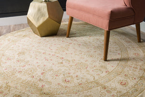 Cream 6' 1 x 6' 1 Edinburgh Round Area Rug 100% Polypropylene Easy Clean With Cotton Backing Traditional Classic Design Carpet for Living, Dining Room, Office for Sale at Rug Engine