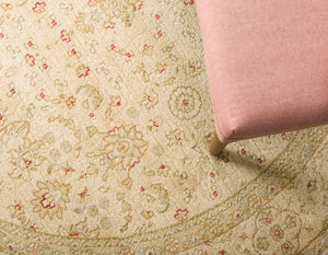 Cream 8' x 8' Edinburgh Round Area Rug 100% Polypropylene Easy Clean With Cotton Backing Traditional Classic Design Carpet for Living, Dining Room, Office for Sale at Rug Engine