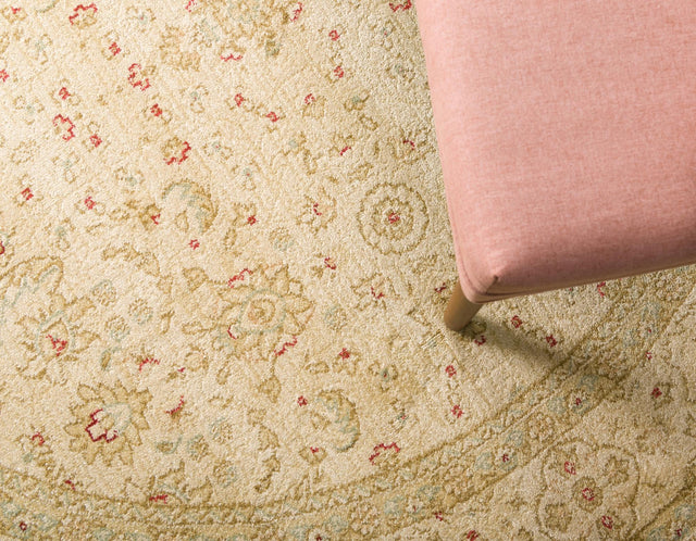 Cream 8' x 8' Edinburgh Round Area Rug 100% Polypropylene Easy Clean With Cotton Backing Traditional Classic Design Carpet for Living, Dining Room, Office for Sale at Rug Engine