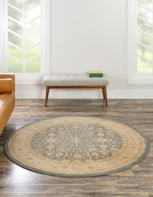 Blue 8' x 8' Edinburgh Round Area Rug 100% Polypropylene Easy Clean With Cotton Backing Traditional Classic Design Carpet for Living, Dining Room, Office for Sale at Rug Engine