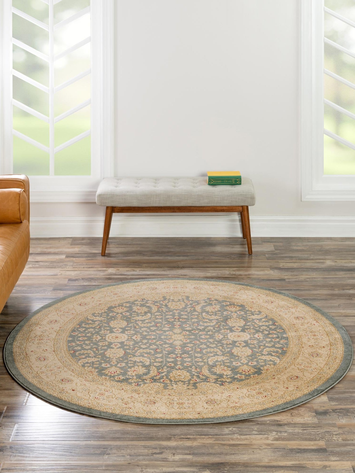 Blue 6' 1 x 6' 1 Edinburgh Round Area Rug 100% Polypropylene Easy Clean With Cotton Backing Traditional Classic Design Carpet for Living, Dining Room, Office for Sale at Rug Engine