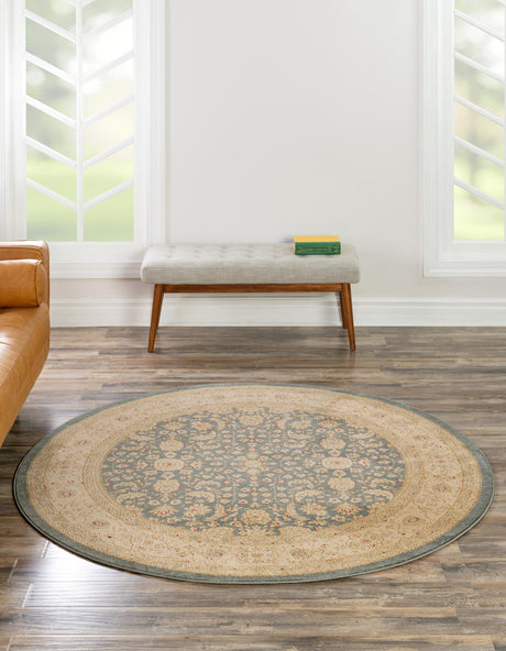 Blue 6' 1 x 6' 1 Edinburgh Round Area Rug 100% Polypropylene Easy Clean With Cotton Backing Traditional Classic Design Carpet for Living, Dining Room, Office for Sale at Rug Engine