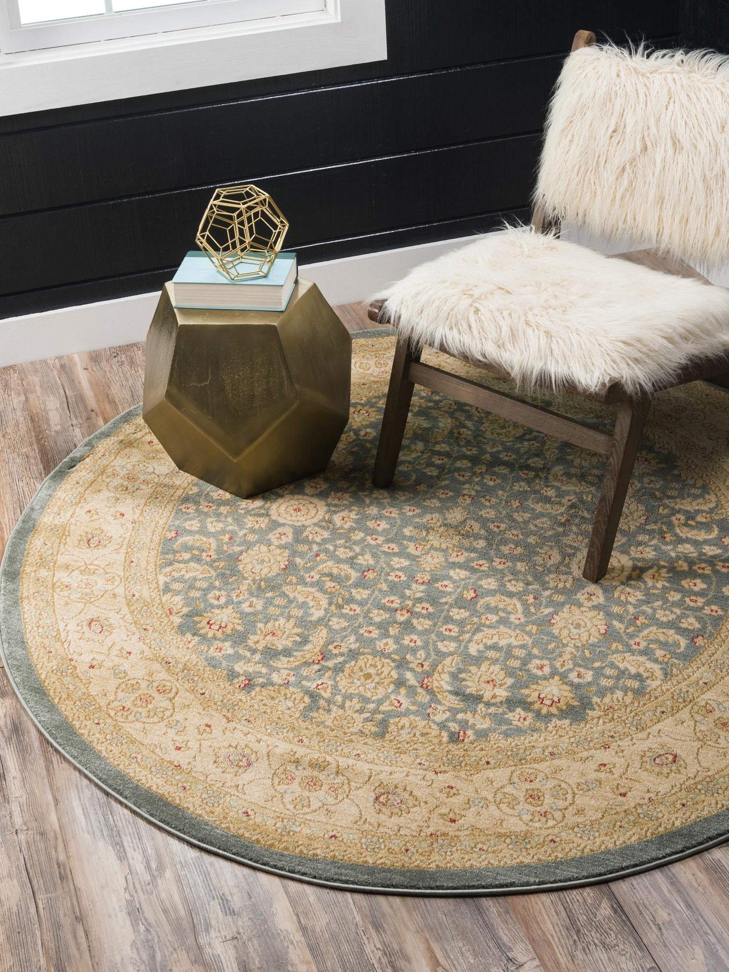 Blue 6' 1 x 6' 1 Edinburgh Round Area Rug 100% Polypropylene Easy Clean With Cotton Backing Traditional Classic Design Carpet for Living, Dining Room, Office for Sale at Rug Engine