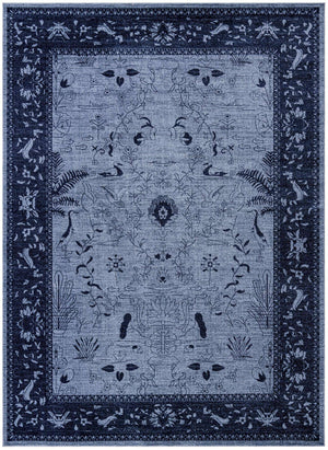 Blue 9' x 12' La Jolla Rectangle Area Rug 100% Polypropylene Traditional Pattern Easy Clean Carpet for Living, Dining, Bedroom, Office for Sale at Rug Engine