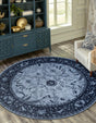 Blue 6' 1 x 6' 1 La Jolla Round Area Rug 100% Polypropylene Traditional Pattern Easy Clean Carpet for Living, Dining, Bedroom, Office for Sale at Rug Engine