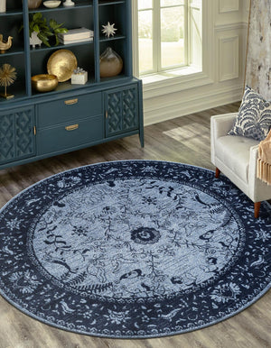 Blue 3' 1 x 3' 1 La Jolla Round Area Rug 100% Polypropylene Traditional Pattern Easy Clean Carpet for Living, Dining, Bedroom, Office for Sale at Rug Engine