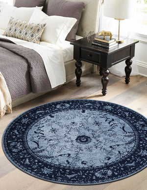 Blue 6' 1 x 6' 1 La Jolla Round Area Rug 100% Polypropylene Traditional Pattern Easy Clean Carpet for Living, Dining, Bedroom, Office for Sale at Rug Engine