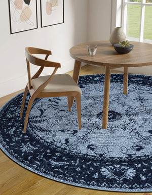 Blue 6' 1 x 6' 1 La Jolla Round Area Rug 100% Polypropylene Traditional Pattern Easy Clean Carpet for Living, Dining, Bedroom, Office for Sale at Rug Engine