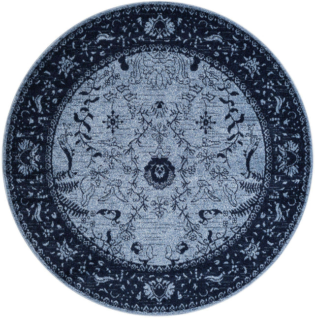 Blue 6' 1 x 6' 1 La Jolla Round Area Rug 100% Polypropylene Traditional Pattern Easy Clean Carpet for Living, Dining, Bedroom, Office for Sale at Rug Engine