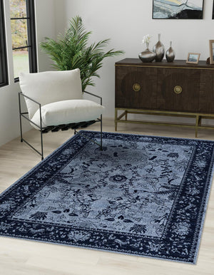 Blue 9' x 12' La Jolla Rectangle Area Rug 100% Polypropylene Traditional Pattern Easy Clean Carpet for Living, Dining, Bedroom, Office for Sale at Rug Engine