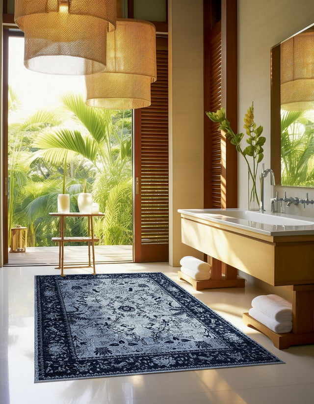 Blue 6' 1 x 9' La Jolla Rectangle Area Rug 100% Polypropylene Traditional Pattern Easy Clean Carpet for Living, Dining, Bedroom, Office for Sale at Rug Engine