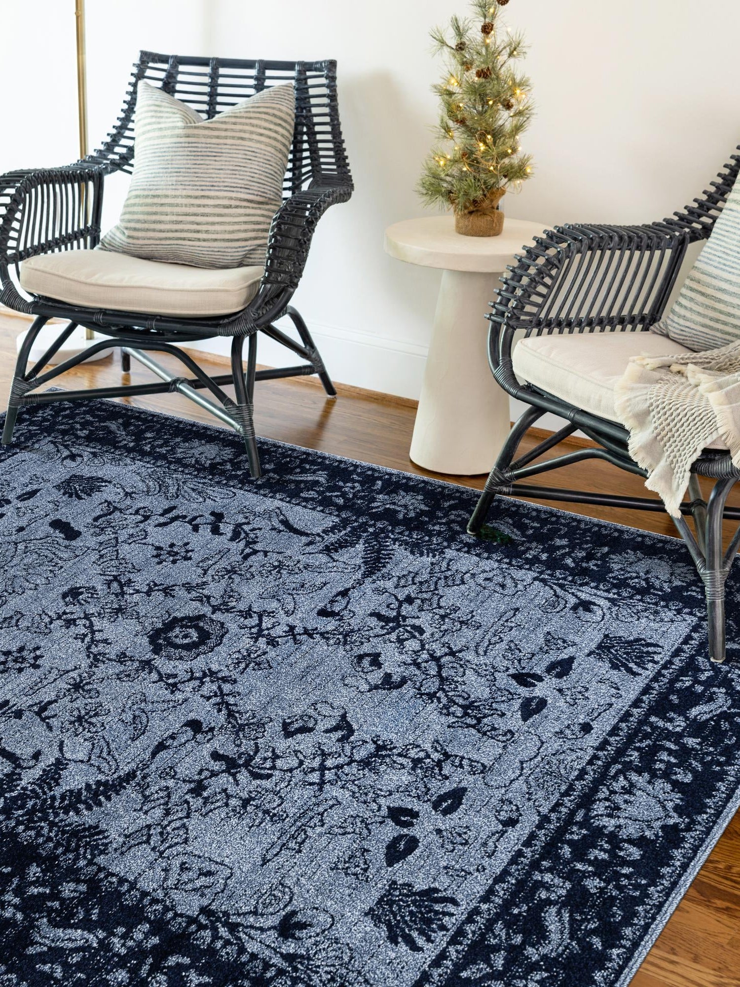 Blue 7' 10 x 10' La Jolla Rectangle Area Rug 100% Polypropylene Traditional Pattern Easy Clean Carpet for Living, Dining, Bedroom, Office for Sale at Rug Engine