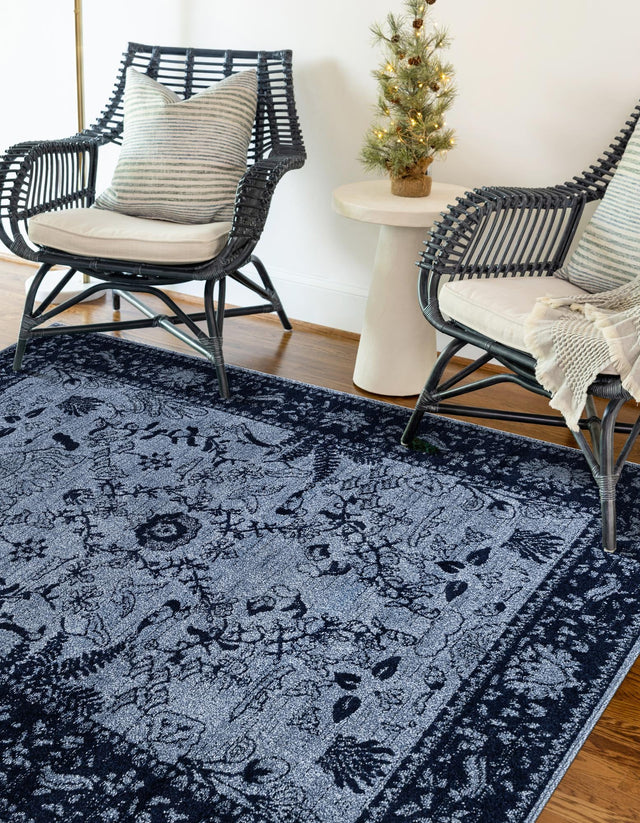 Blue 7' 10 x 10' La Jolla Rectangle Area Rug 100% Polypropylene Traditional Pattern Easy Clean Carpet for Living, Dining, Bedroom, Office for Sale at Rug Engine