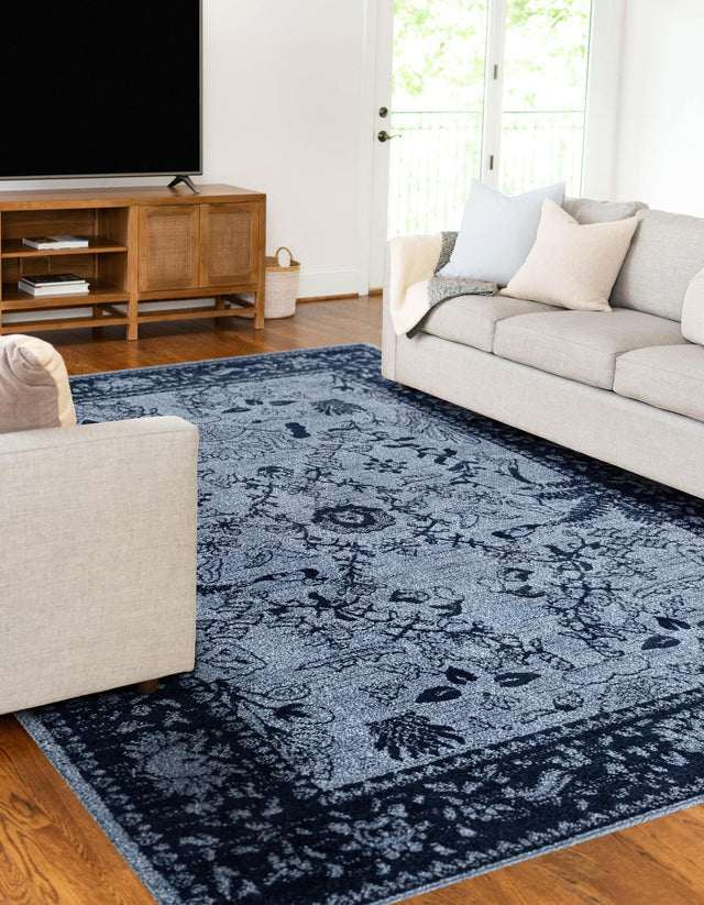 Blue 7' 10 x 10' La Jolla Rectangle Area Rug 100% Polypropylene Traditional Pattern Easy Clean Carpet for Living, Dining, Bedroom, Office for Sale at Rug Engine