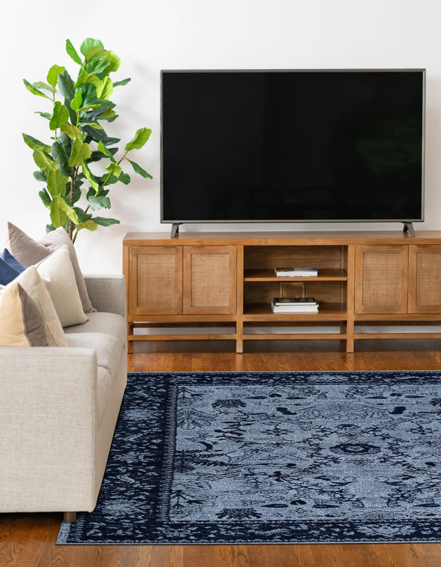 Blue 5' 3 x 8' La Jolla Rectangle Area Rug 100% Polypropylene Traditional Pattern Easy Clean Carpet for Living, Dining, Bedroom, Office for Sale at Rug Engine