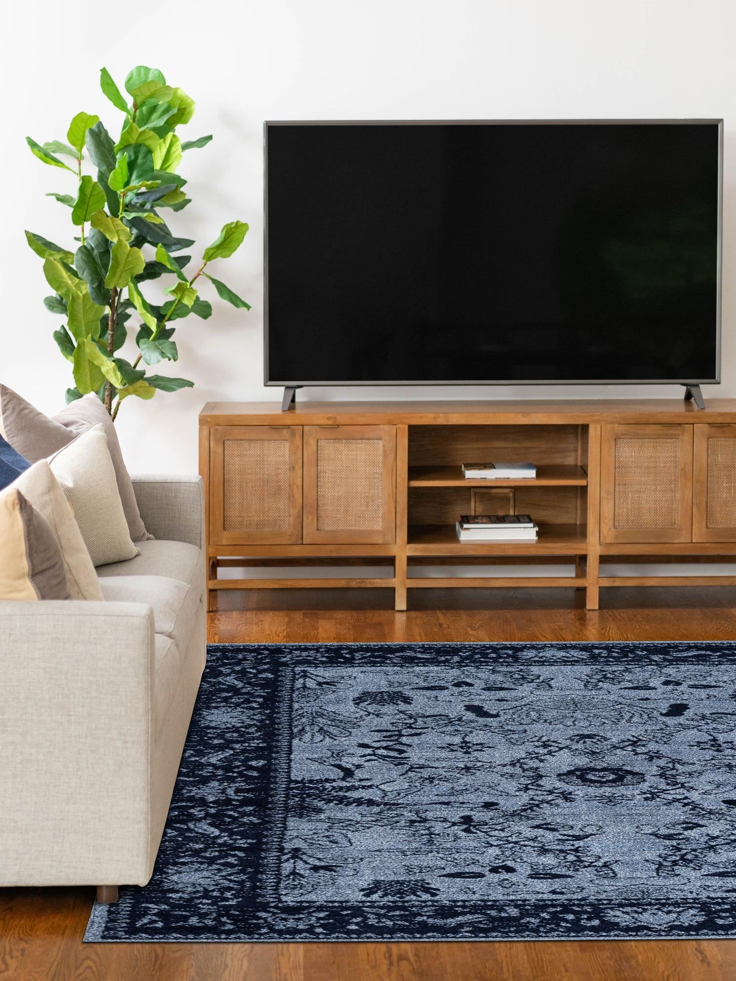 Blue 7' 10 x 11' La Jolla Rectangle Area Rug 100% Polypropylene Traditional Pattern Easy Clean Carpet for Living, Dining, Bedroom, Office for Sale at Rug Engine