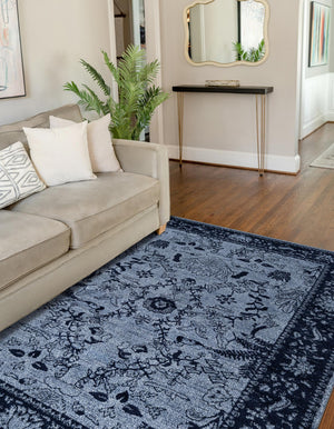 Blue 5' 3 x 8' La Jolla Rectangle Area Rug 100% Polypropylene Traditional Pattern Easy Clean Carpet for Living, Dining, Bedroom, Office for Sale at Rug Engine