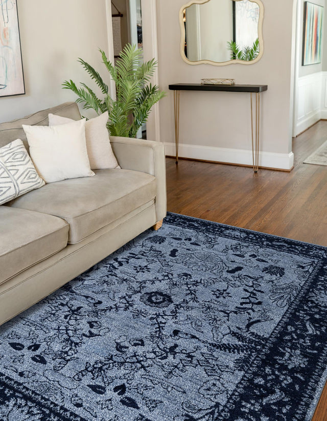 Blue 5' 3 x 8' La Jolla Rectangle Area Rug 100% Polypropylene Traditional Pattern Easy Clean Carpet for Living, Dining, Bedroom, Office for Sale at Rug Engine