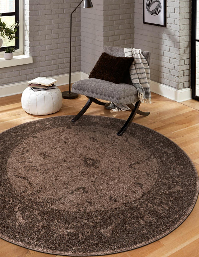 Brown 7' 10 x 7' 10 La Jolla Round Area Rug 100% Polypropylene Traditional Pattern Easy Clean Carpet for Living, Dining, Bedroom, Office for Sale at Rug Engine