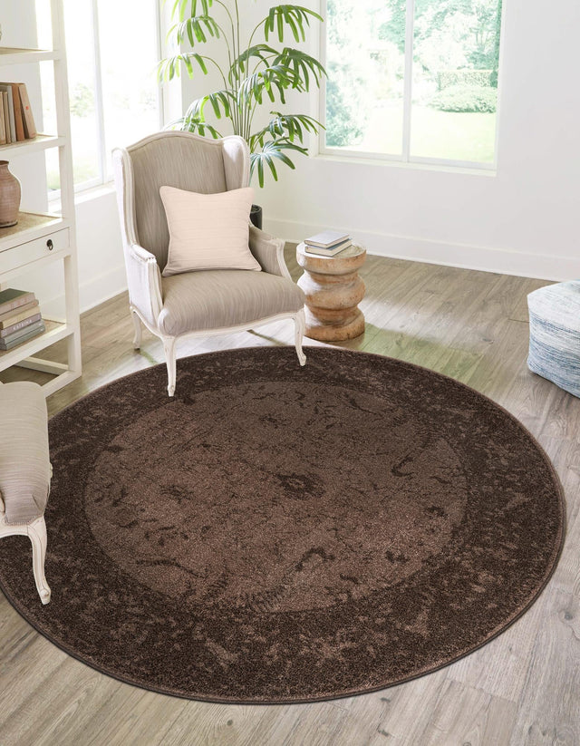 Brown 7' 10 x 7' 10 La Jolla Round Area Rug 100% Polypropylene Traditional Pattern Easy Clean Carpet for Living, Dining, Bedroom, Office for Sale at Rug Engine