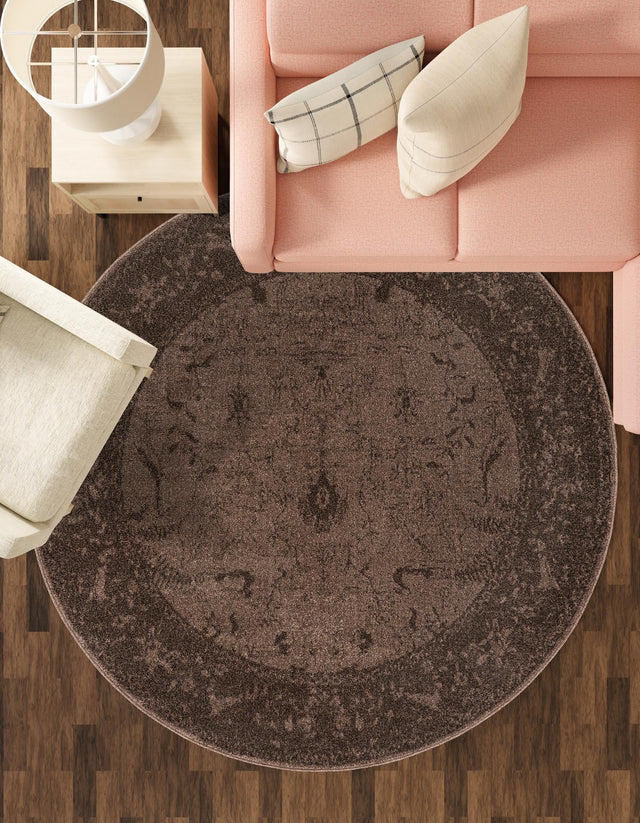 Brown 7' 10 x 7' 10 La Jolla Round Area Rug 100% Polypropylene Traditional Pattern Easy Clean Carpet for Living, Dining, Bedroom, Office for Sale at Rug Engine