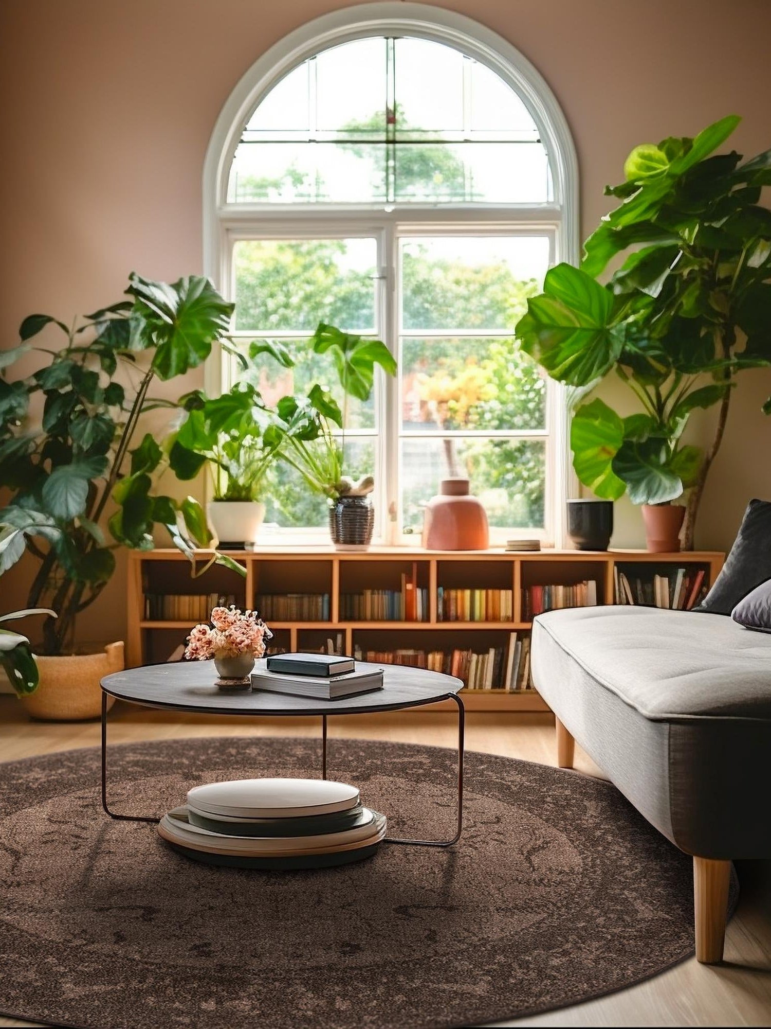 Brown 7' 10 x 7' 10 La Jolla Round Area Rug 100% Polypropylene Traditional Pattern Easy Clean Carpet for Living, Dining, Bedroom, Office for Sale at Rug Engine