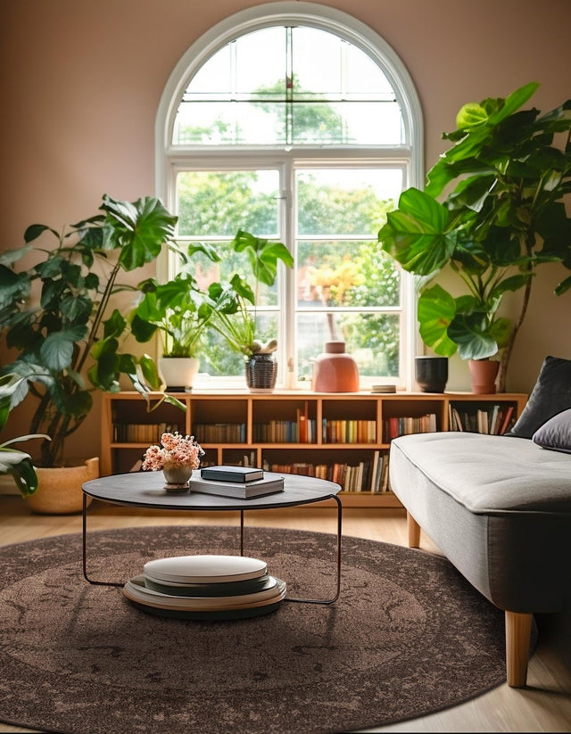 Brown 7' 10 x 7' 10 La Jolla Round Area Rug 100% Polypropylene Traditional Pattern Easy Clean Carpet for Living, Dining, Bedroom, Office for Sale at Rug Engine