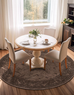 Brown 7' 10 x 7' 10 La Jolla Round Area Rug 100% Polypropylene Traditional Pattern Easy Clean Carpet for Living, Dining, Bedroom, Office for Sale at Rug Engine