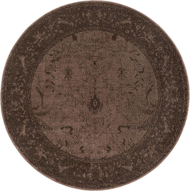 Brown 6' 1 x 6' 1 La Jolla Round Area Rug 100% Polypropylene Traditional Pattern Easy Clean Carpet for Living, Dining, Bedroom, Office for Sale at Rug Engine