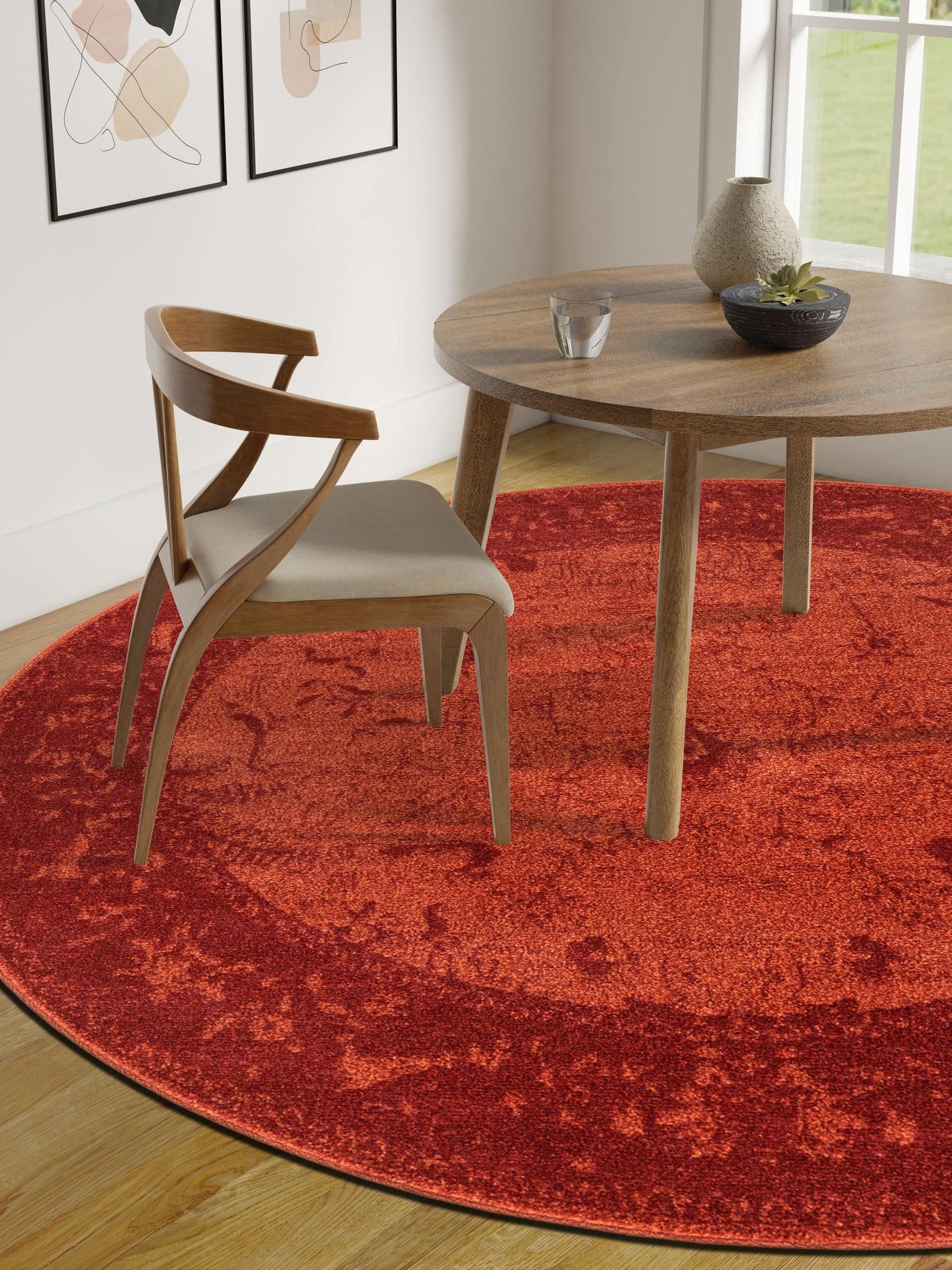 Rust Red 7' 10 x 7' 10 La Jolla Round Area Rug 100% Polypropylene Traditional Pattern Easy Clean Carpet for Living, Dining, Bedroom, Office for Sale at Rug Engine