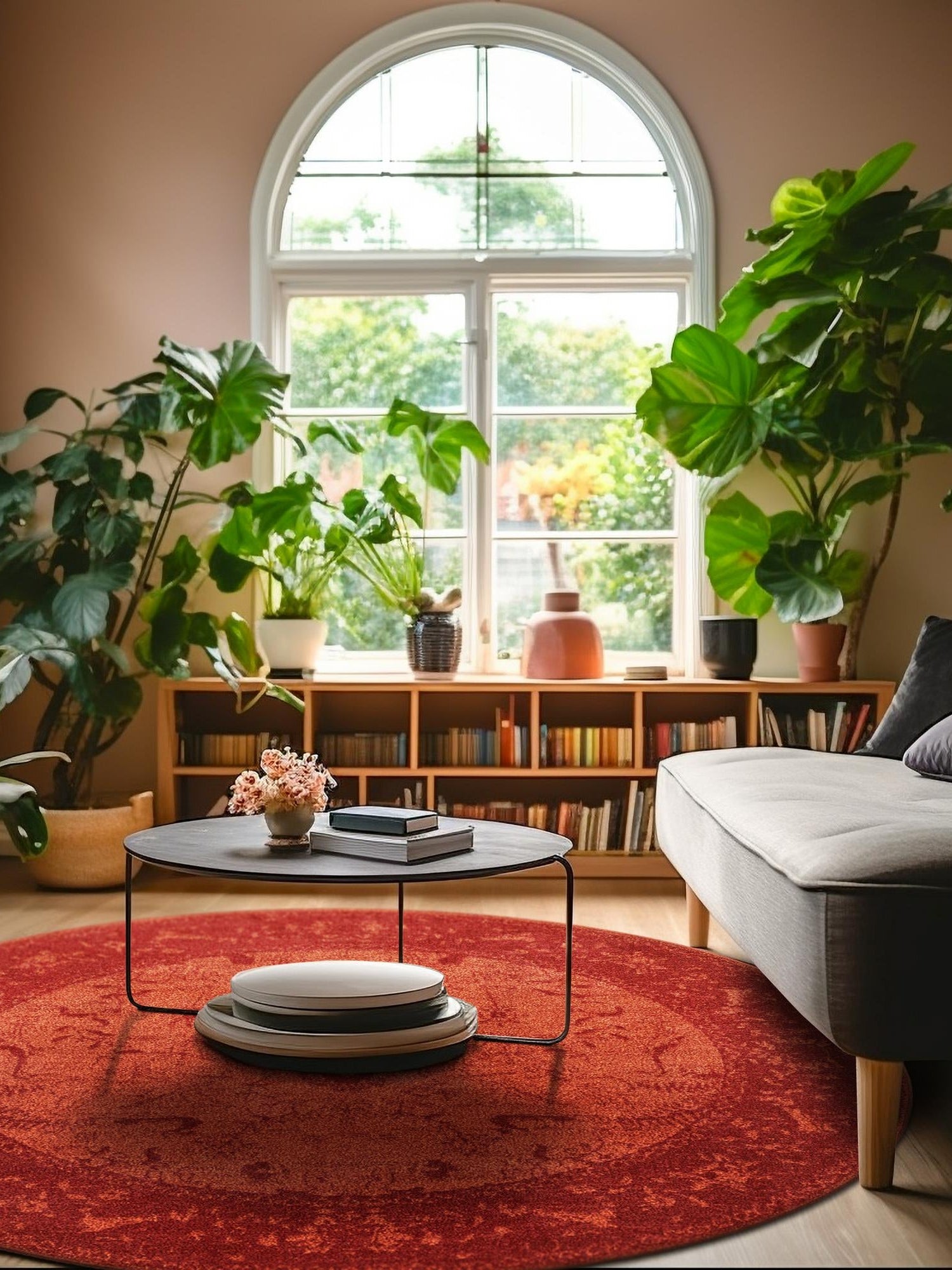 Rust Red 7' 10 x 7' 10 La Jolla Round Area Rug 100% Polypropylene Traditional Pattern Easy Clean Carpet for Living, Dining, Bedroom, Office for Sale at Rug Engine