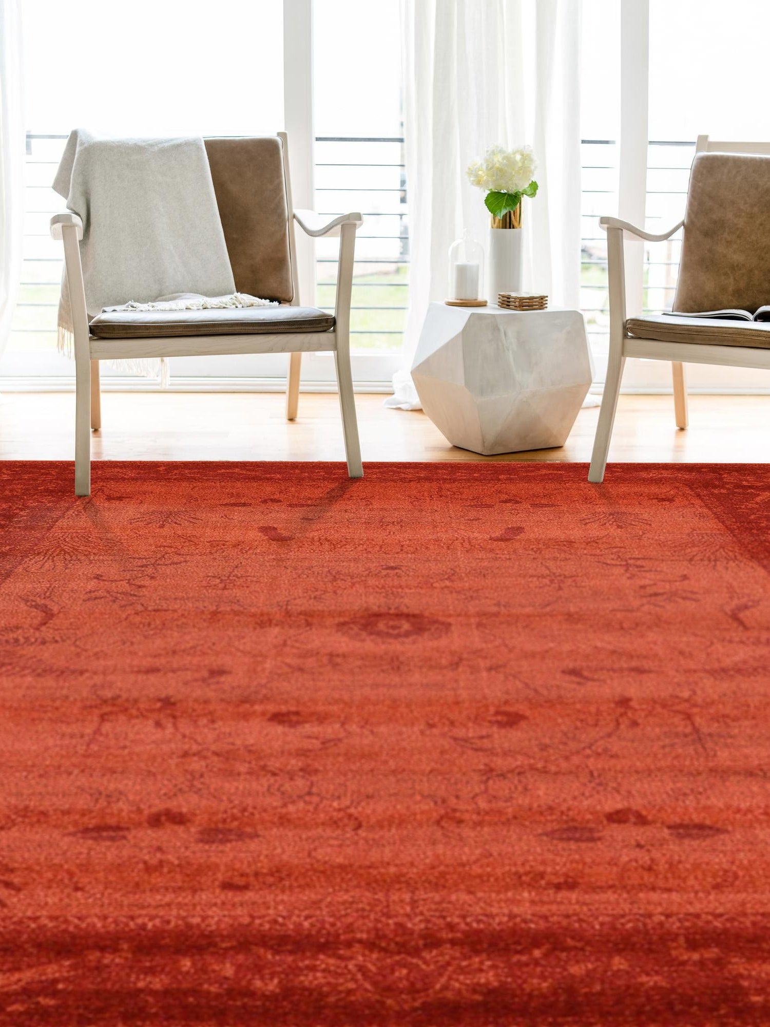 Rust Red 9' x 12' La Jolla Rectangle Area Rug 100% Polypropylene Traditional Pattern Easy Clean Carpet for Living, Dining, Bedroom, Office for Sale at Rug Engine