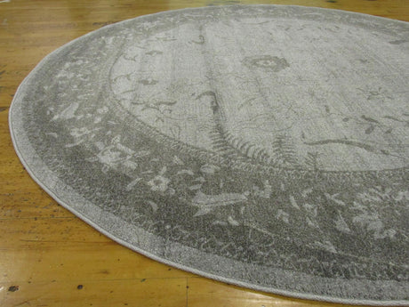 Light Gray 7' 10 x 7' 10 La Jolla Round Area Rug 100% Polypropylene Traditional Pattern Easy Clean Carpet for Living, Dining, Bedroom, Office for Sale at Rug Engine