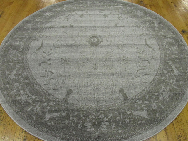 Light Gray 7' 10 x 7' 10 La Jolla Round Area Rug 100% Polypropylene Traditional Pattern Easy Clean Carpet for Living, Dining, Bedroom, Office for Sale at Rug Engine