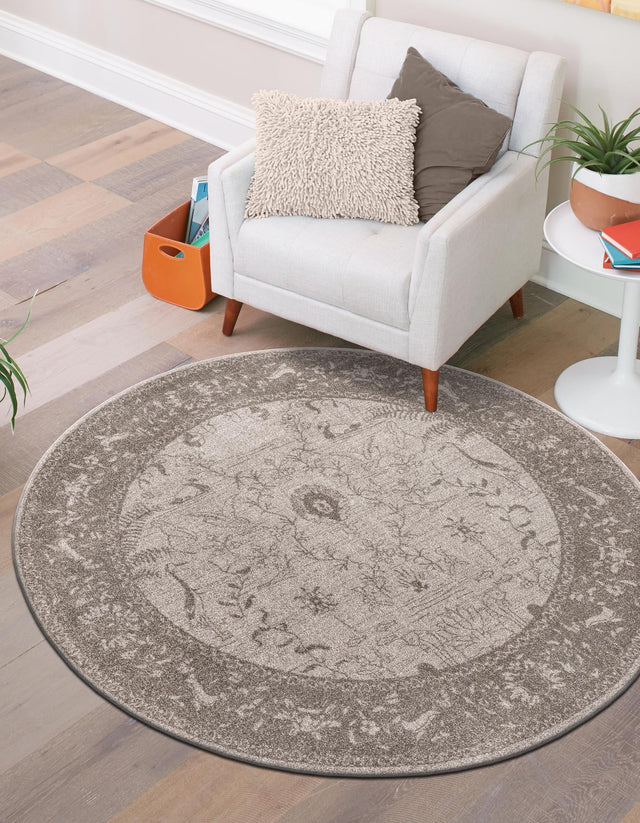 Light Gray 6' 1 x 6' 1 La Jolla Round Area Rug 100% Polypropylene Traditional Pattern Easy Clean Carpet for Living, Dining, Bedroom, Office for Sale at Rug Engine