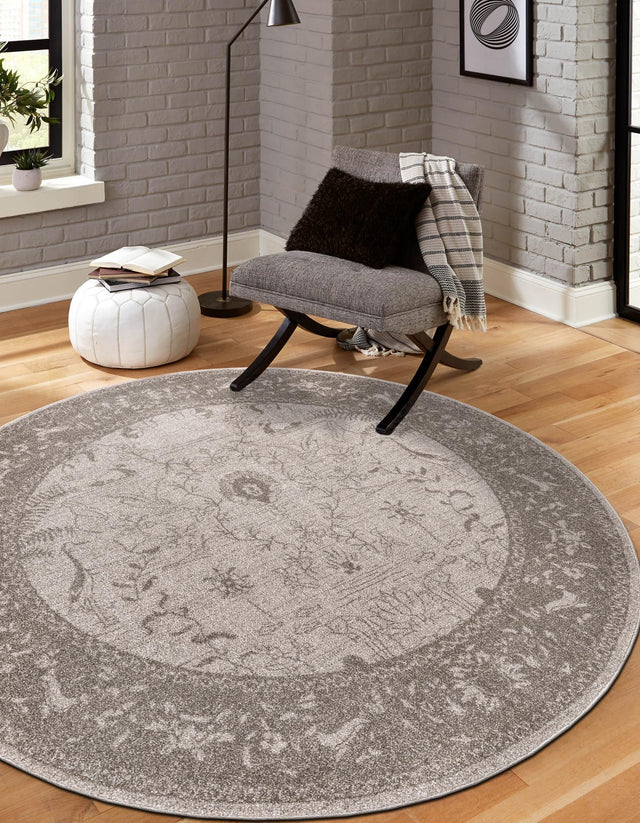 Light Gray 6' 1 x 6' 1 La Jolla Round Area Rug 100% Polypropylene Traditional Pattern Easy Clean Carpet for Living, Dining, Bedroom, Office for Sale at Rug Engine