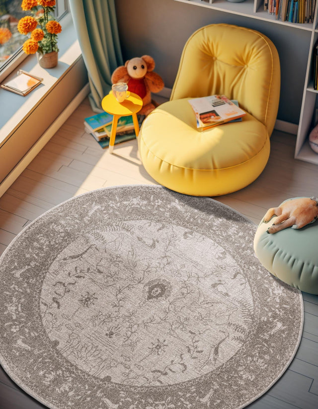 Light Gray 6' 1 x 6' 1 La Jolla Round Area Rug 100% Polypropylene Traditional Pattern Easy Clean Carpet for Living, Dining, Bedroom, Office for Sale at Rug Engine