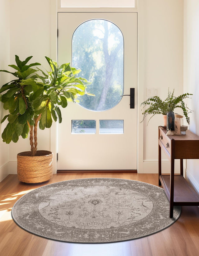 Light Gray 6' 1 x 6' 1 La Jolla Round Area Rug 100% Polypropylene Traditional Pattern Easy Clean Carpet for Living, Dining, Bedroom, Office for Sale at Rug Engine