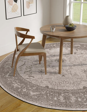 Light Gray 6' 1 x 6' 1 La Jolla Round Area Rug 100% Polypropylene Traditional Pattern Easy Clean Carpet for Living, Dining, Bedroom, Office for Sale at Rug Engine