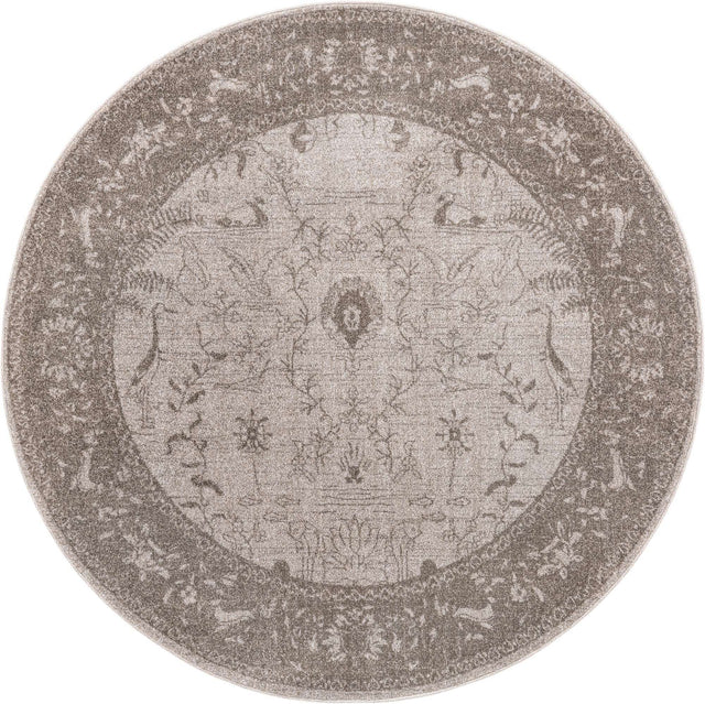 Light Gray 6' 1 x 6' 1 La Jolla Round Area Rug 100% Polypropylene Traditional Pattern Easy Clean Carpet for Living, Dining, Bedroom, Office for Sale at Rug Engine