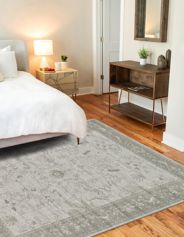 Light Gray 6' 1 x 9' La Jolla Rectangle Area Rug 100% Polypropylene Traditional Pattern Easy Clean Carpet for Living, Dining, Bedroom, Office for Sale at Rug Engine