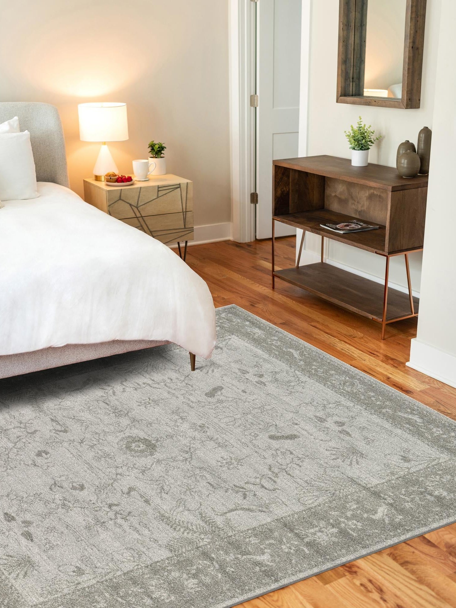Light Gray 7' 10 x 10' La Jolla Rectangle Area Rug 100% Polypropylene Traditional Pattern Easy Clean Carpet for Living, Dining, Bedroom, Office for Sale at Rug Engine