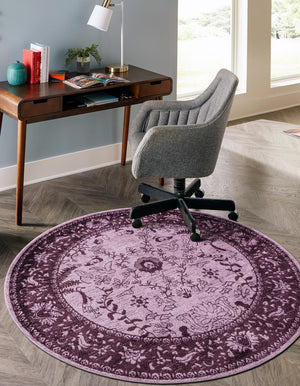Purple 6' 1 x 6' 1 La Jolla Round Area Rug 100% Polypropylene Traditional Pattern Easy Clean Carpet for Living, Dining, Bedroom, Office for Sale at Rug Engine